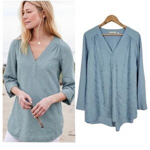 Soft Surroundings Lilith Arona Blue Linen Blend Size Medium